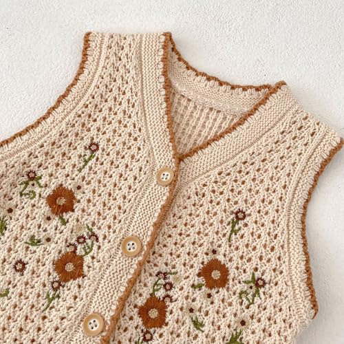 HOOLCHEAN Baby Girls Embroidered Cotton Vintage Sweater Vest Knitted Cardigan3