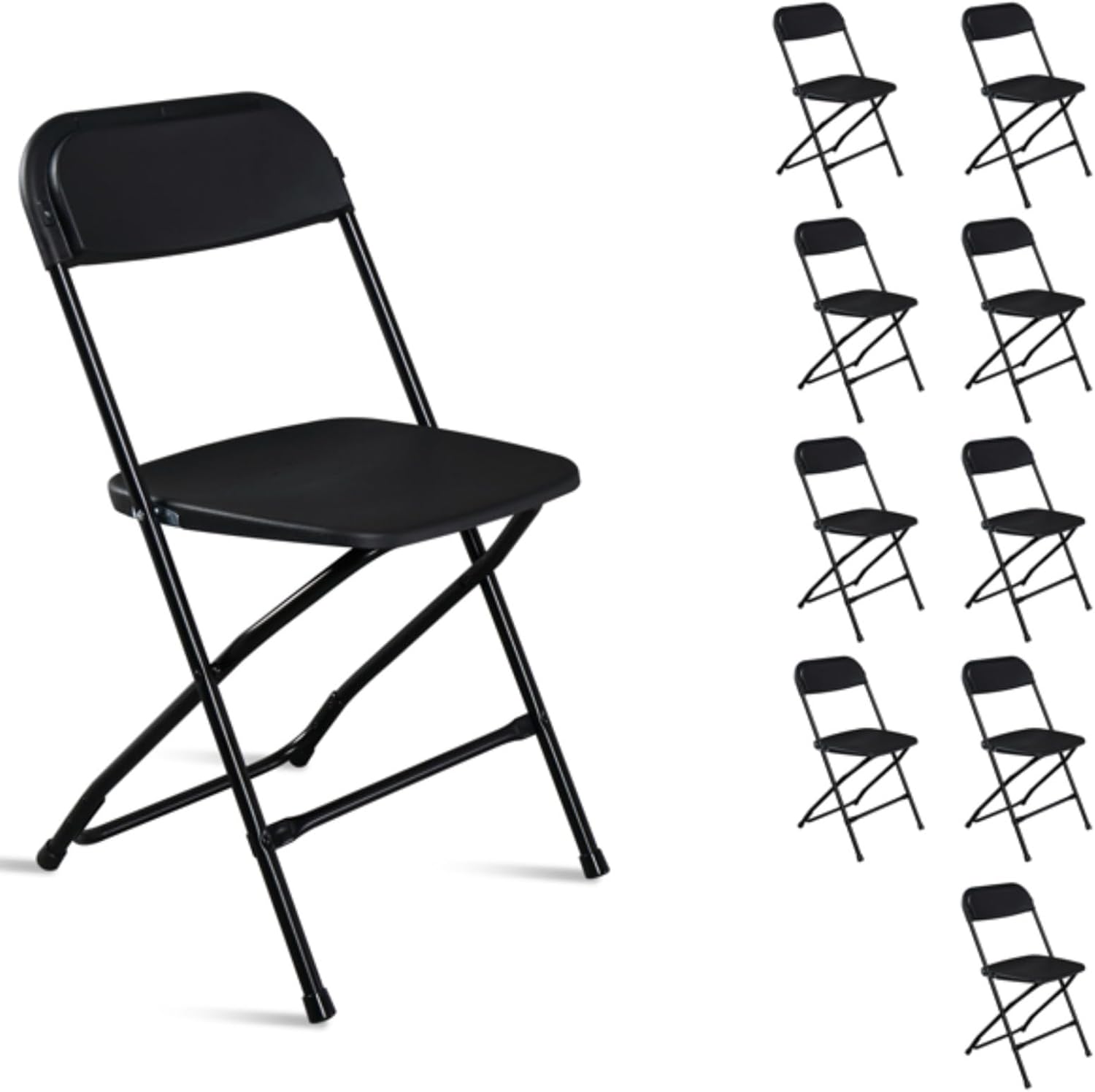 10-Piece Plastic Folding Chairs, Easy to Store, 350-pound Weight Capacity, Suitable for Events, Indoor and Outdoor Occasions, Black