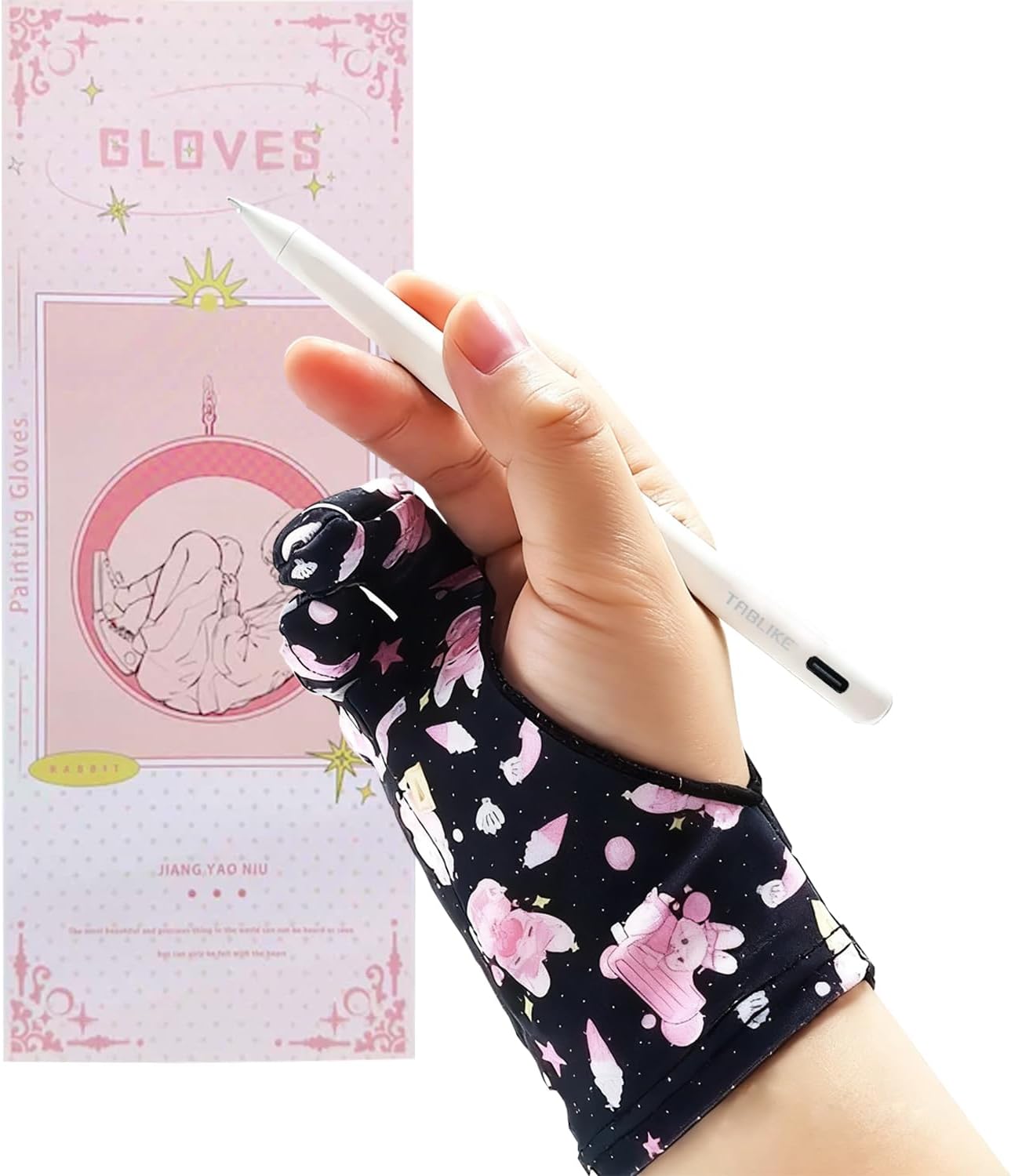 Artist Drawing Glove, Breathable Two Finger Digital Art Glove 3-Layer Palm Rejection Right/Left Hand Digital Graphic Tablet, Blackpink, S Size