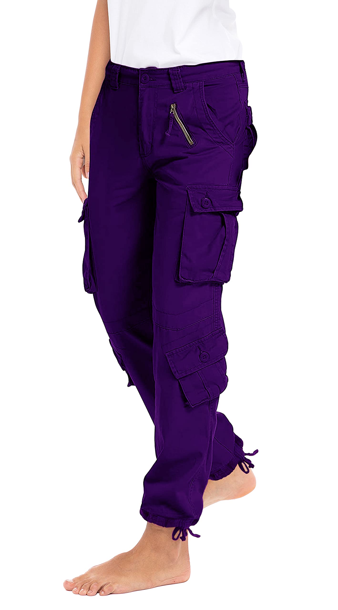 SKYLINEWEARS Women's Relaxed Straight Cargo Pants Solid Military Army Combat Style Cotton Workwear Trouser