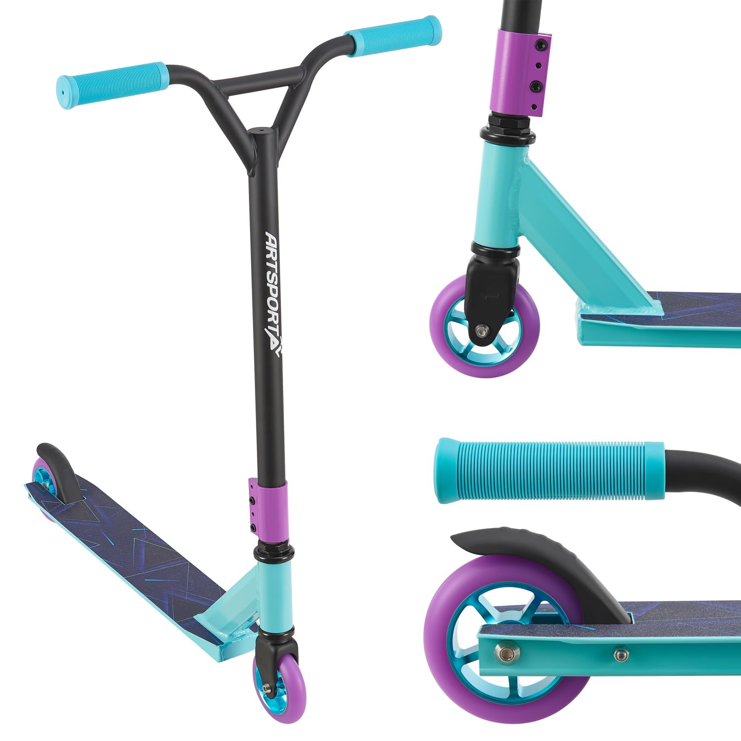 ArtSport Stunt Scooter mit 360° Lenkung, ABEC 9 Kugellager, 100 mm PU Räder & Griptape, Funscooter für Kinder, Stuntscooter Kickscooter Trick Roller