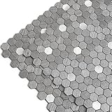 M MOFIT Kleine Fliesen Mosaik Aufkleber,Selbstklebende Wandfliesen Küche Sechseckige Kaminfliesen HitzebestäNdig(Schwarz Silber 5 Stück)