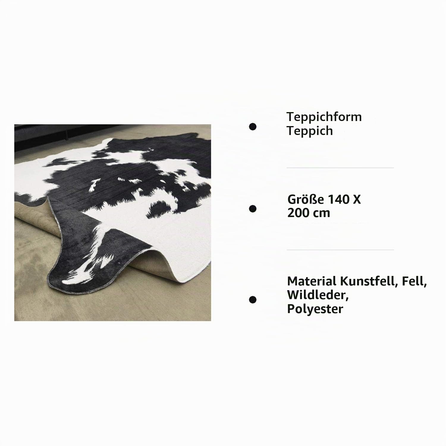 Kuhfell Kunstfell Teppich Rinderfell Fell Fellimitat 200 * 140cm Schwarz/Braun Variation,Schwarz
