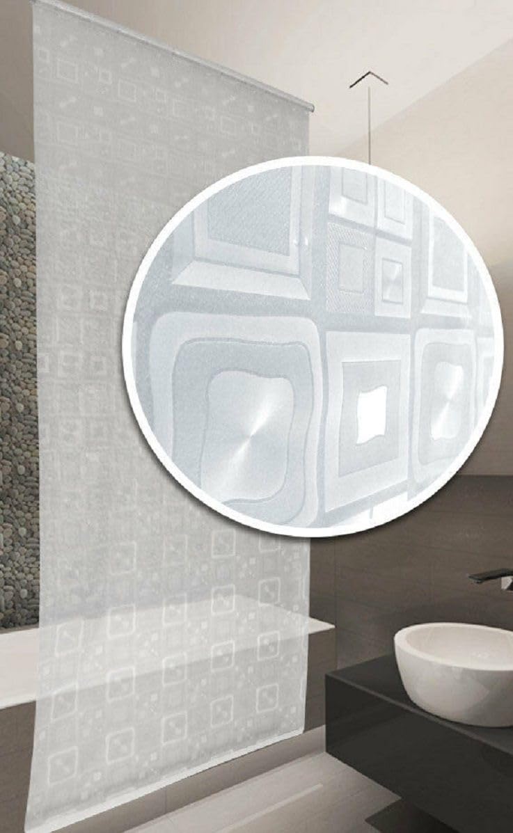 Store de douche semi-cassette 14 motifs et 13 largeurs au choix - Noir, vert, blanc, transparent, bleu, gris clair (3D Quadro, 120 x 240 cm)
