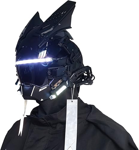 Miniatura 6 de JAUPTO Casco gótico punk, máscara tecnológica, casco tecnológico de cosplay de Halloween, casco futurista con luz LED