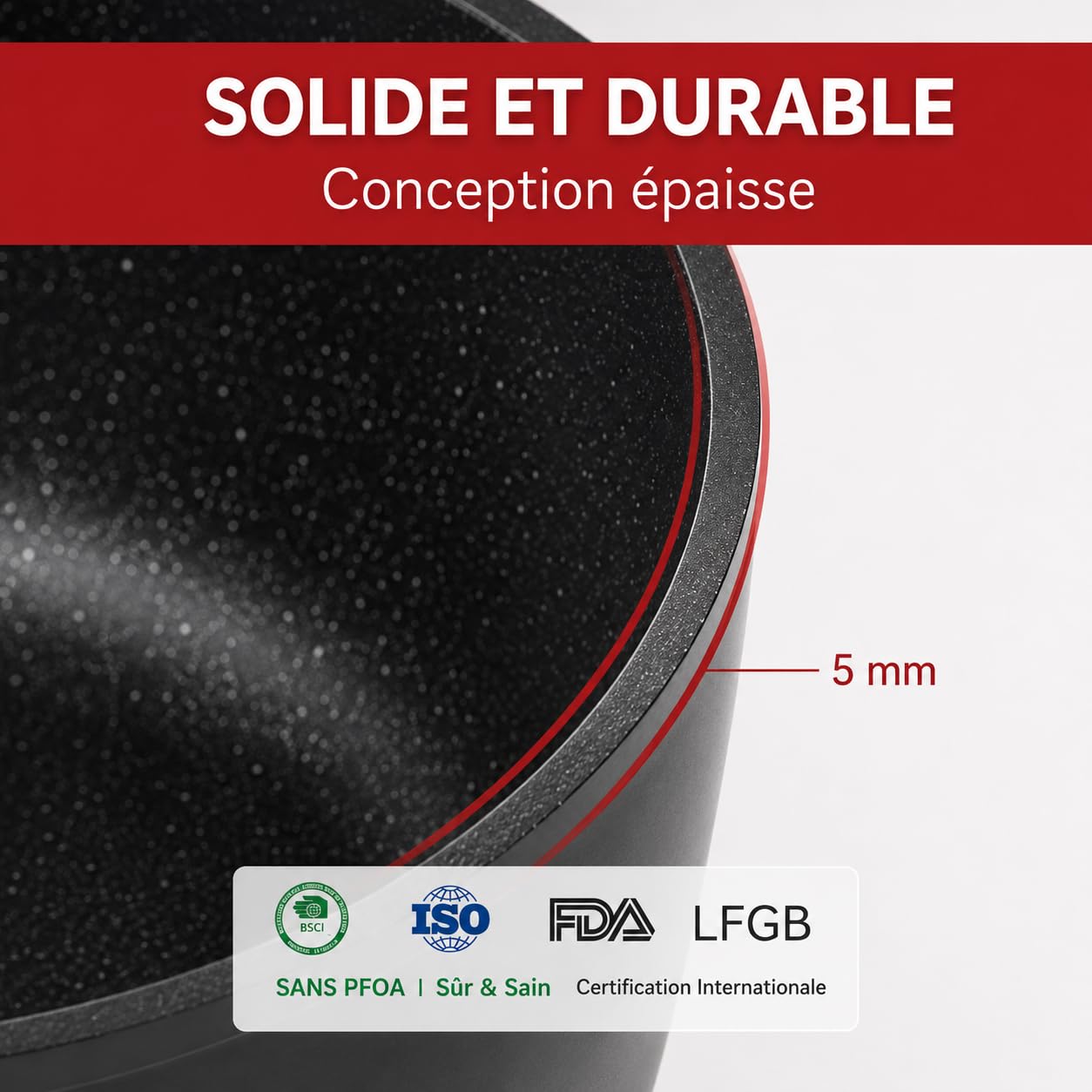 Royal Swiss Faitout 44 cm 25,5 L – Grande Cocotte Fonte d’Aluminium Antiadhésive, Couvercle Verre, Compatible Induction & Four, Cocotte XXXL pour Grandes Préparations, Fond Inox Intégral, Noir