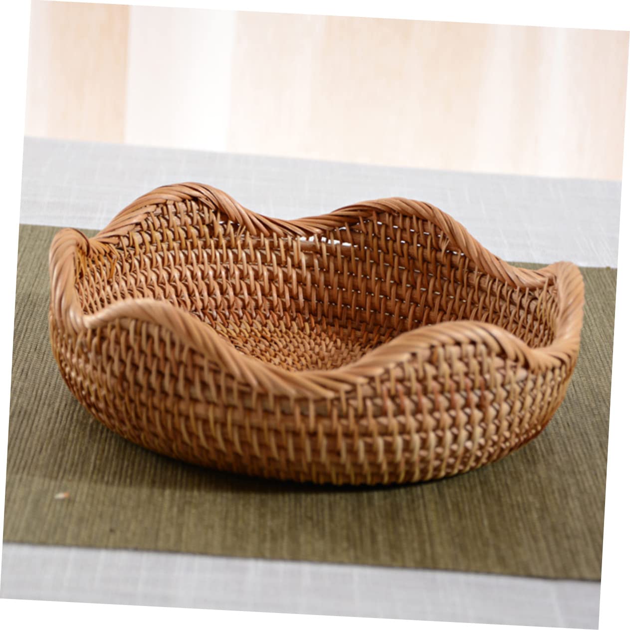 Unomor 1pc Rattan Storage Basket Vegetables Stand Basket Wicker Storage Basket Wicker Fruit Basket Tabletop Basket Weave Basket Food Dough Basket Snack Storage Bowl Handwoven Basket Brown