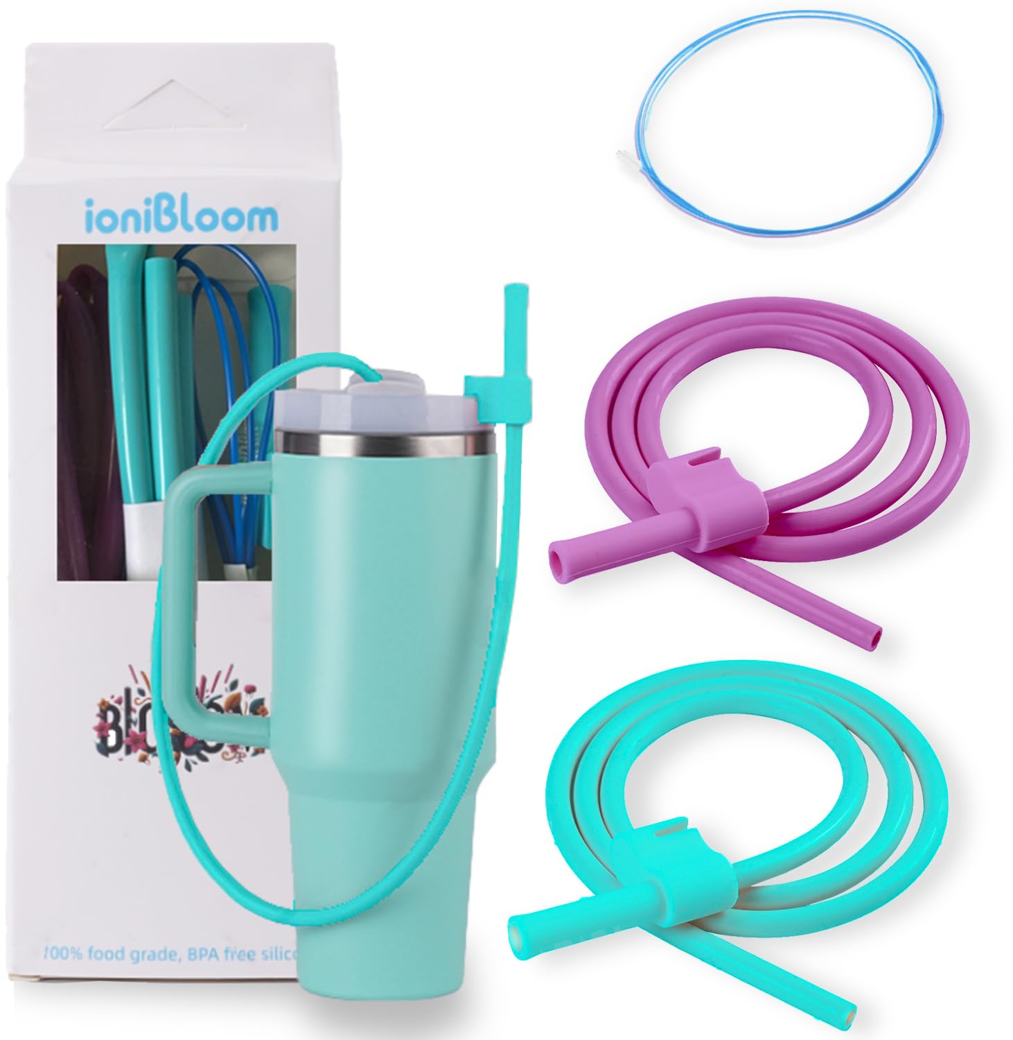 Extendable Long Straws for Stanley Cup, 2 Pack 35" Reusable Silicone Straws- CPC Certified, Fits 40 oz Tumbler And Large Water Bottle, Soft & Flexible Straw Accessories Gift Idea