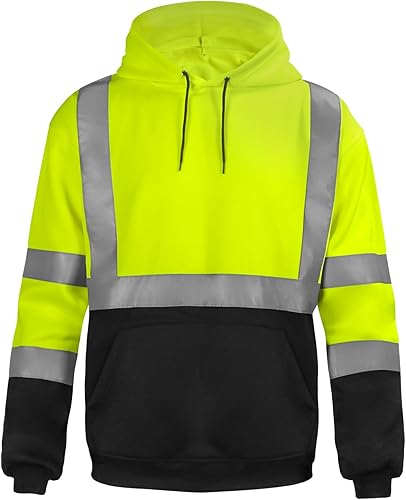 Miniatura 36 de sesafety Sudadera de seguridad de alta visibilidad para hombre, sudadera con capucha reflectante con cremallera clase 3, sudadera con capucha