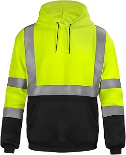sesafety Class 3 High Visibility Sweatshirt for Men,Hooded Pullover,Hi-Vis Safety Hoodie Pullover Sweatshirt,Reflective Safety with Black Bottom