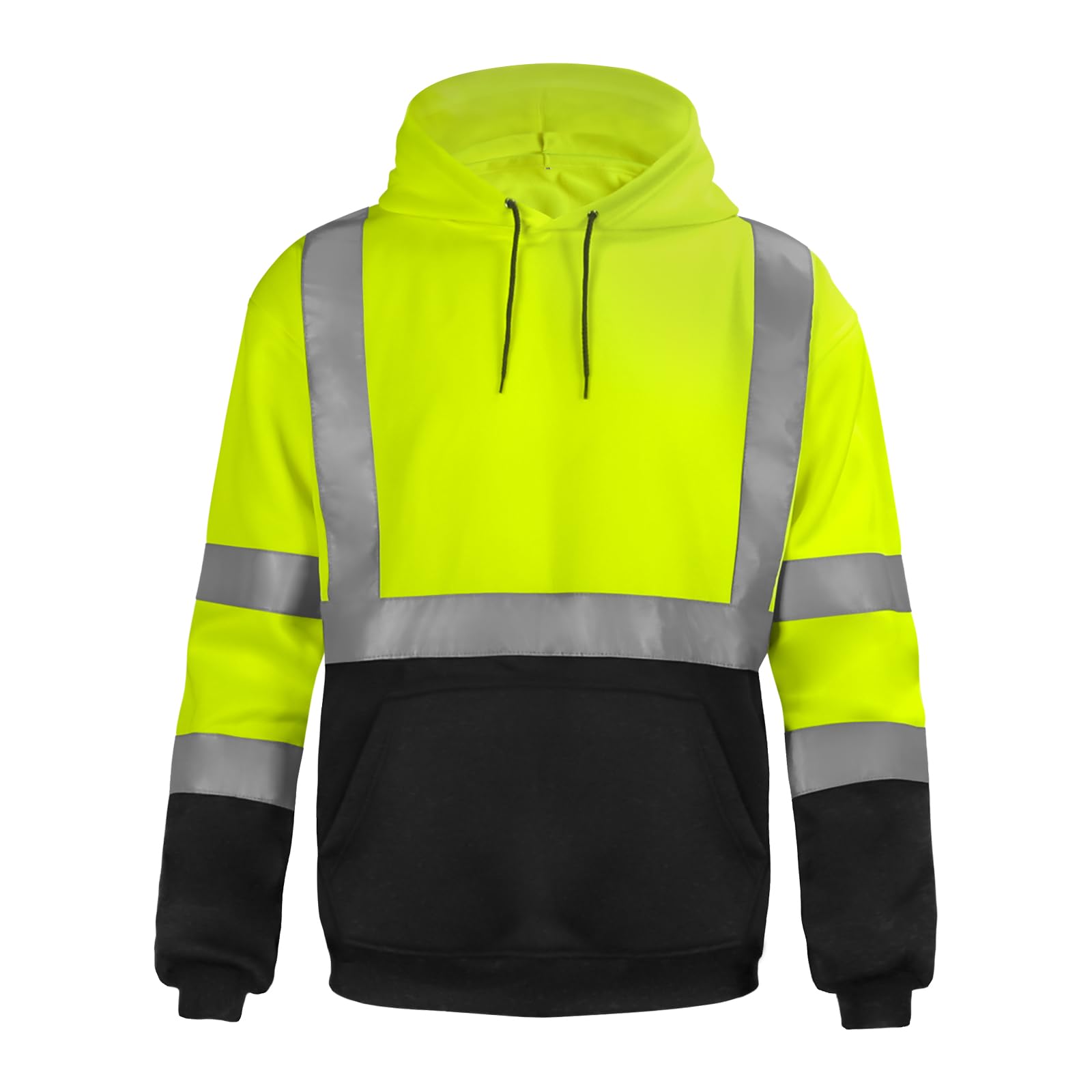 sesafety Class 3 High Visibility Sweatshirt for Men,Hooded Pullover,Hi-Vis Safety Hoodie Pullover Sweatshirt,Reflective Safety with Black Bottom