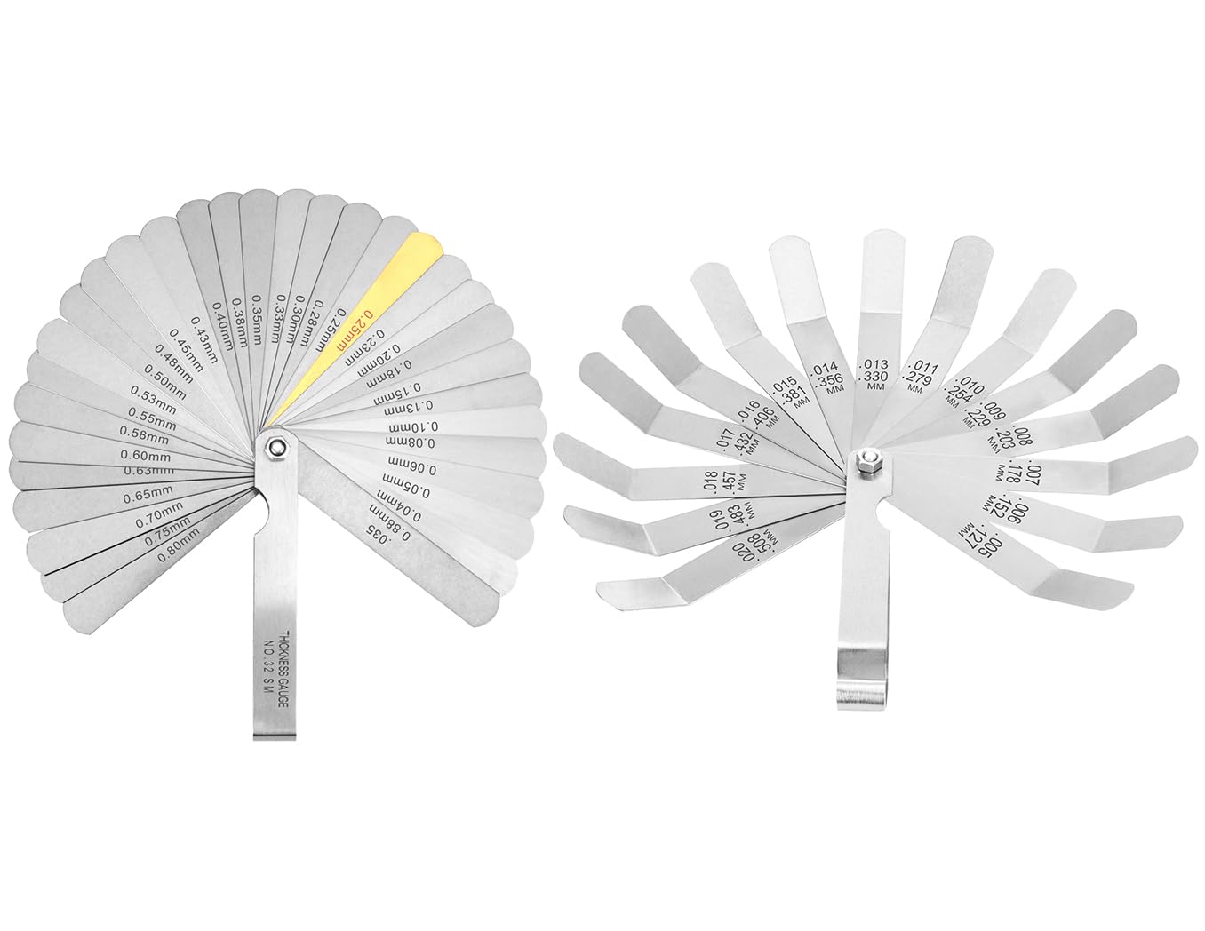 ZUZUAN2-Piece 32-Blade Feeler Gauge and 16-Blade Offset Feeler Gauge Set,Dual Marked SAE & Metric Sizes Gauge,Precisely Measure Mechanical Clearances