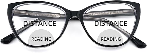 Cateye - Lentes de lectura bifocales para mujeres y hombres, Funky bifocales para mujer, lectores, parte superior transparente, bloqueo de luz azul,