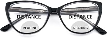 Cateye Bifocal Reading Glasses for Women Men, Funky Bi-focal Womens Readers Clear Top Blue Light Blocking Wide Frame