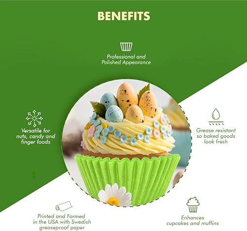 Vista 193 de Regency Wraps Vasos para hornear de grado profesional a prueba de grasa, paquete de 40 unidades, revestimientos estándar, lunares azul cobalto