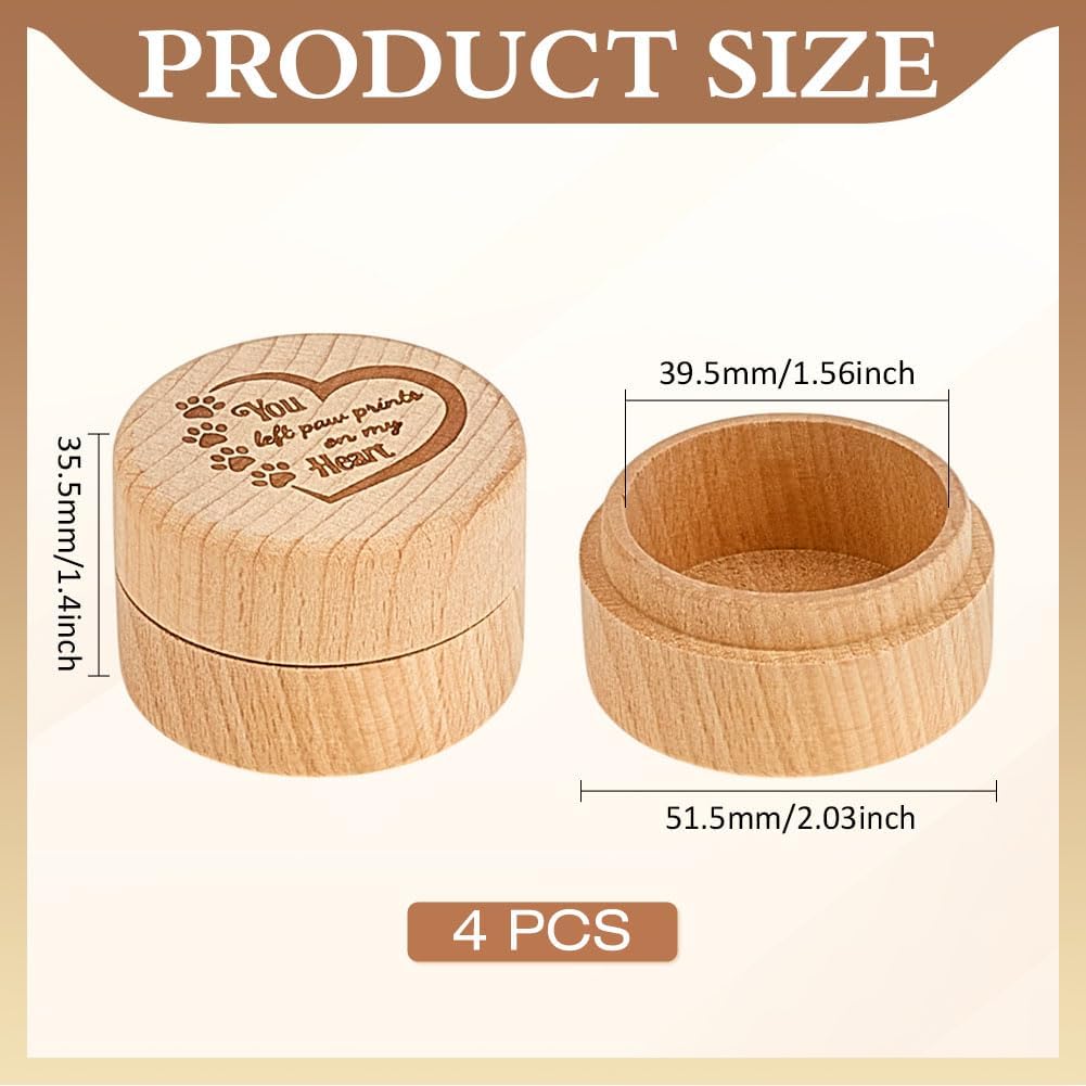 MAYJOYDIY Pet Hair Keepsake Box, Round Wooden Memorial Box with Pet Paw Engraving Heart Pattern Animal Memorial Gift image 3