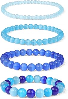 Vinswet 4pcs Beaded Bracelets for Women,Natural Healing Crystal Gemstones Bracelet,Anxiety Stress Relief Bracelet Handmade purple Jewelry Gifts for Women