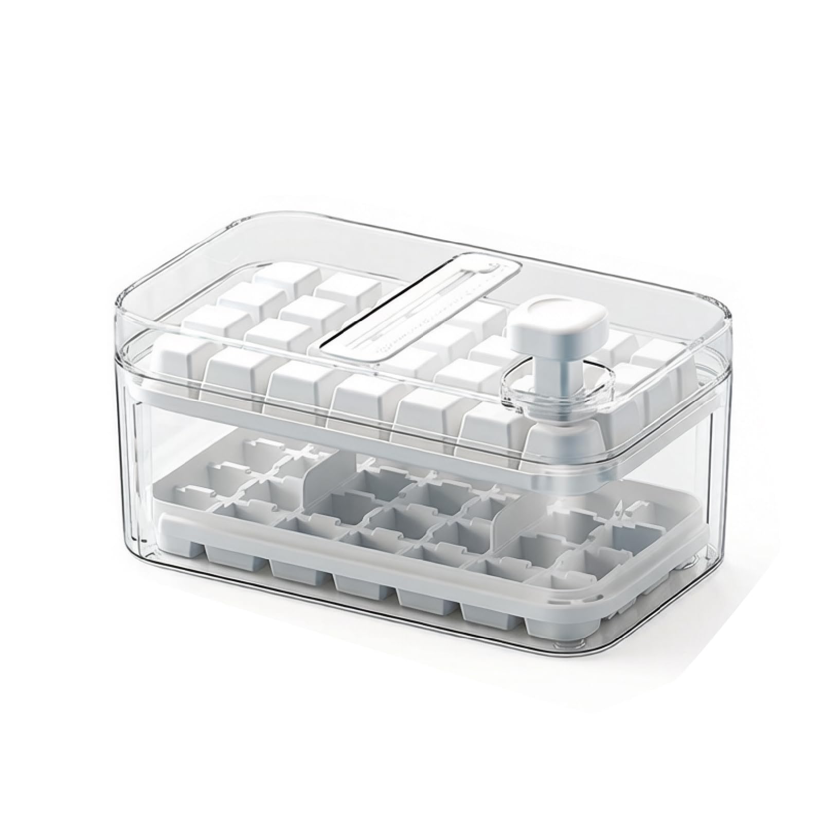 DTSXFTLY Ice Cube Tray with Lid Press Type Ice Maker Freezer Mold Storage Container,White,A