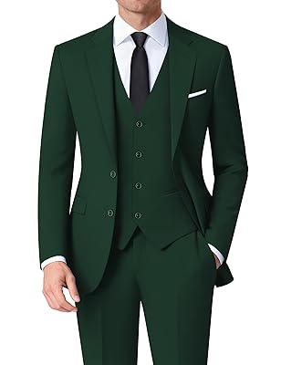 Mens Stretch Suit Slim Fit 3-Piece, 2 Buttons Jacket Vest Adjustable Waist Pants