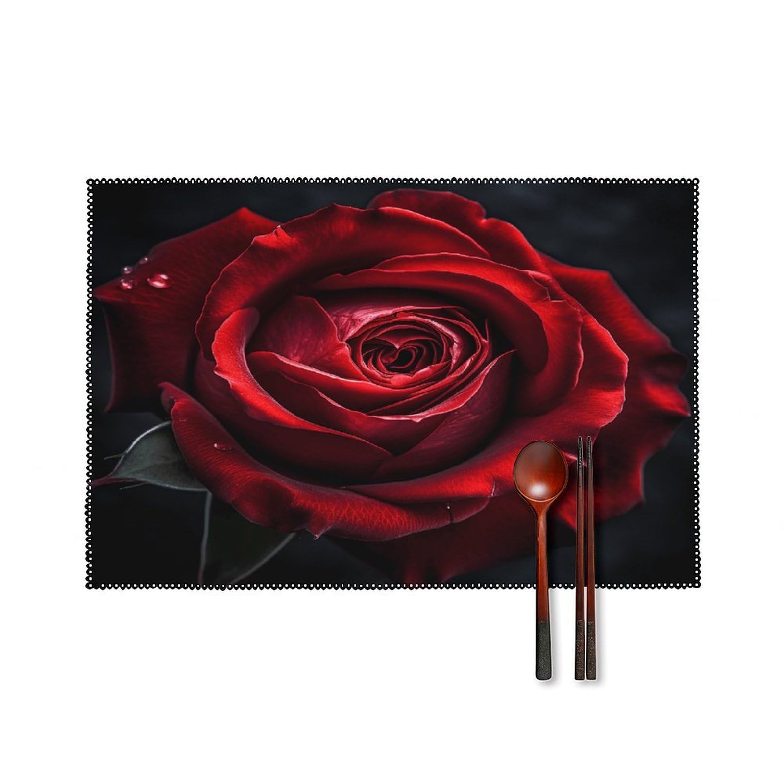 Fodpand Style Flowers On Black Background Placemats Set Of 4 Place Mats Table Mats