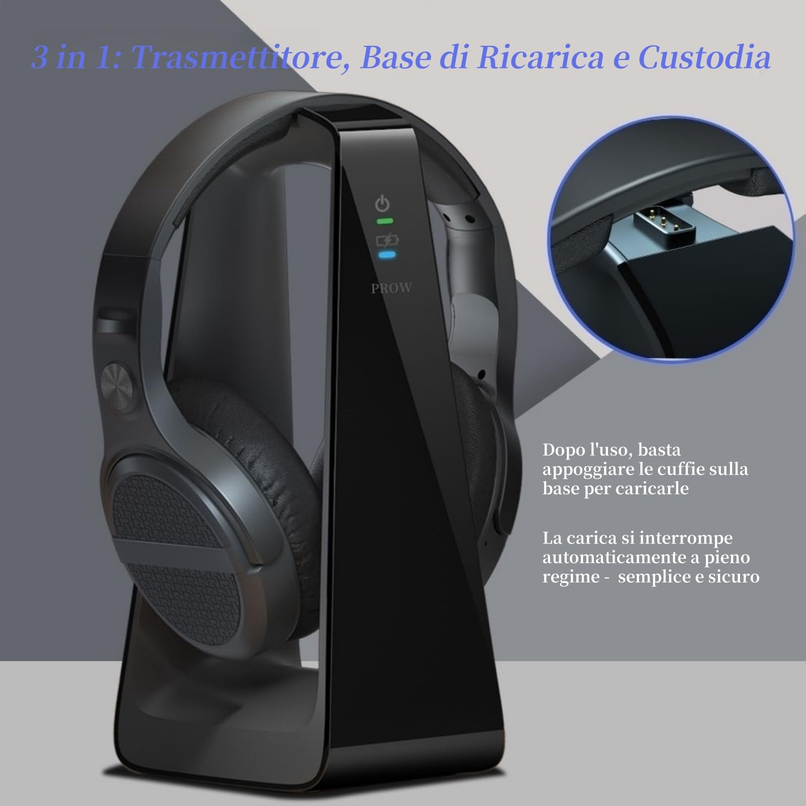 Cuffie TV Wireless per Anziani con Tasti Grandi, 15H Autonomia & 0 Ritardo, Base di Ricarica con Trasmettitore 2.4GHz, Cuffie Bluetooth Over-Ear, Compatibile con TV, Uscita Ottica Digitale/RCA/3.5mm