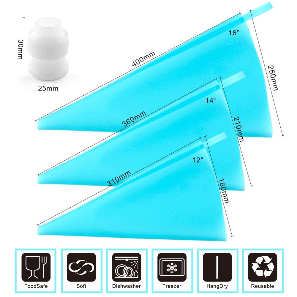 Kit 6 Sac &agrave; Poche In Silicone Con Accoppiatori E Beccucci - Per Decorazione Torte, Cupcake E Dolci