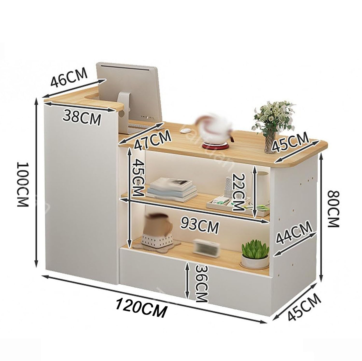 Mostrador PequeñO De RecepcióN Estetica, Mostrador Tienda Madera, Gabinete De Cajero, Mostrador De Cajero Ideal para Recepciones, Oficinas, PeluqueríAs(Gris/Derecho,120x100x45cm)
