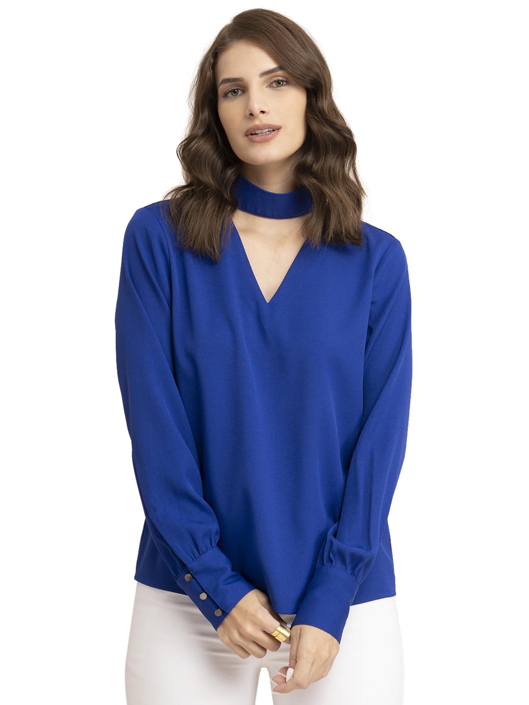 fablestreet Women's Band V Neck Royal Blue Top-picture-10