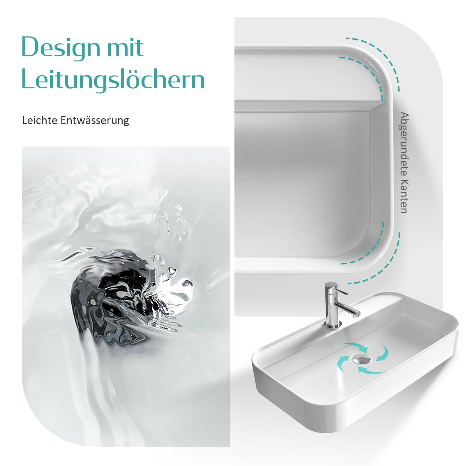 EMKE Waschbecken Aufsatzwaschbecken, Hängewaschbecken für Badezimmer Gäste WC 60 x 40 x 11 cm, Eckig Handwaschbecken Waschtisch Bad Waschbecken Klein Wandwaschbecken Waschschalen Weiß