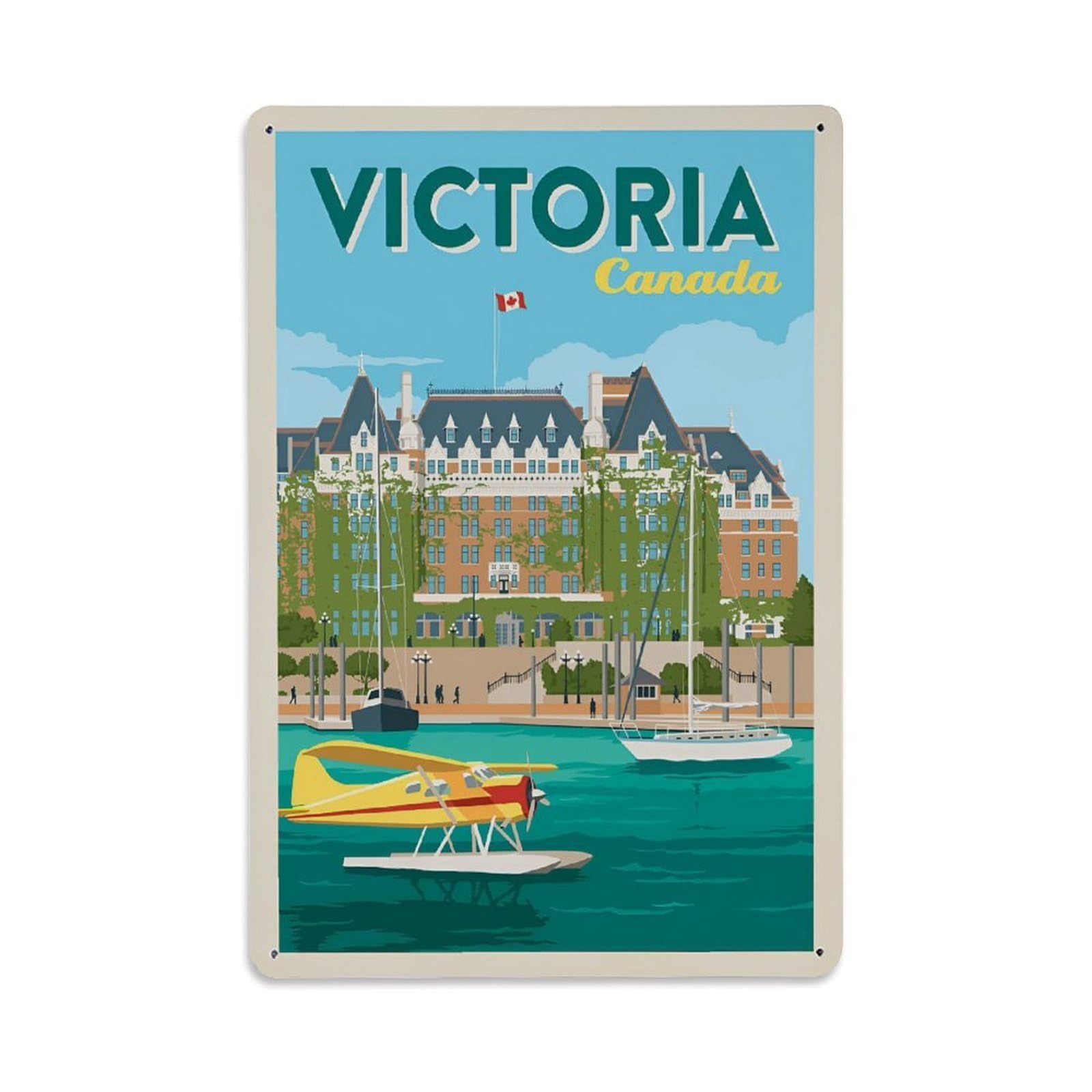 Vintage Trave Poster Canada Victoria Harbor Metal Tin Sign Wall Decor for Cafe, Club, Garden Metal Poster 8x12Inch