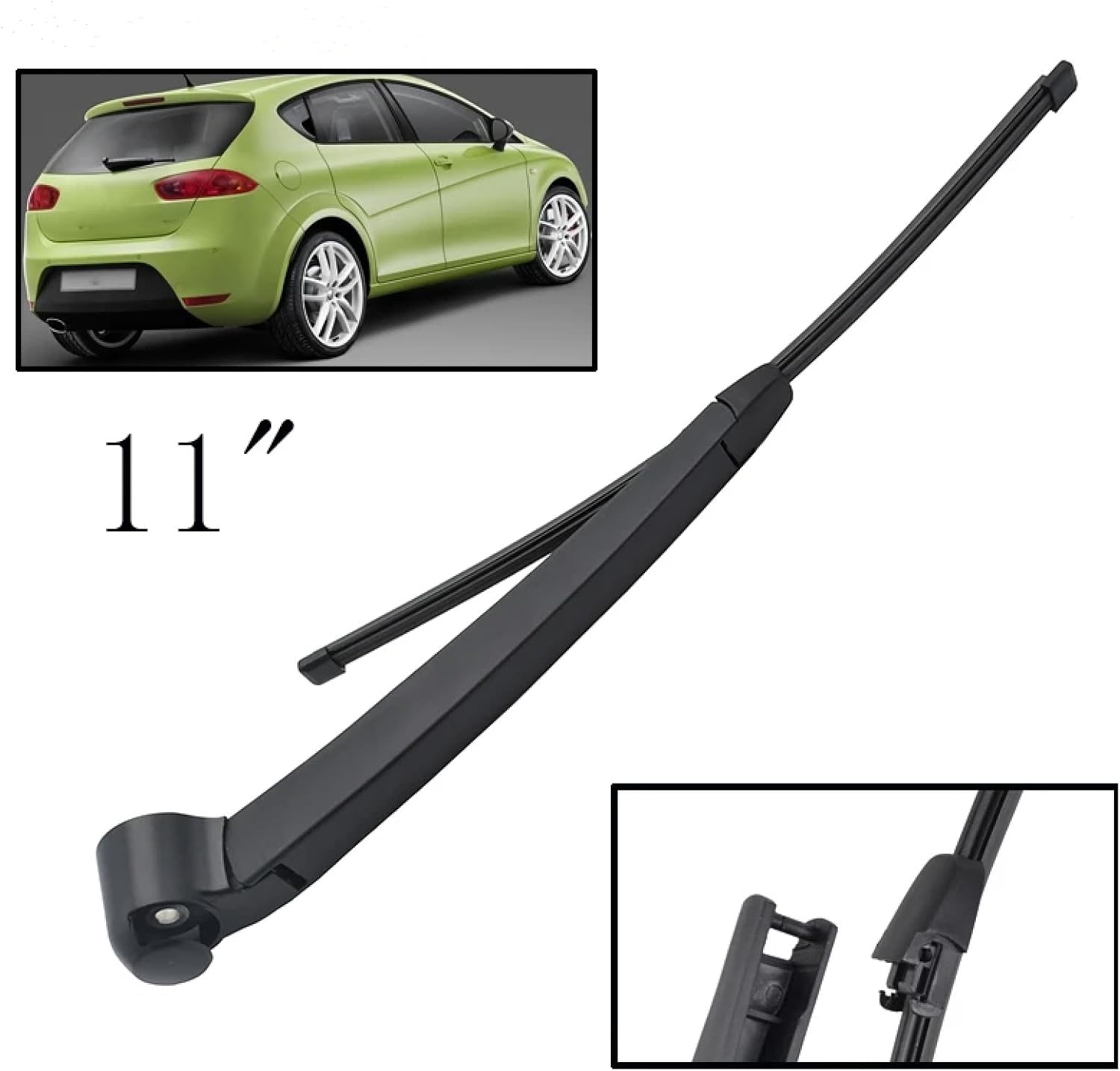 for Seat Leon Mk2 2005-2012, Wiper 11" Rear Wiper Blade & Arm Set Kit Windshield Windscreen Tailgate Window Rain Brush car Wiper