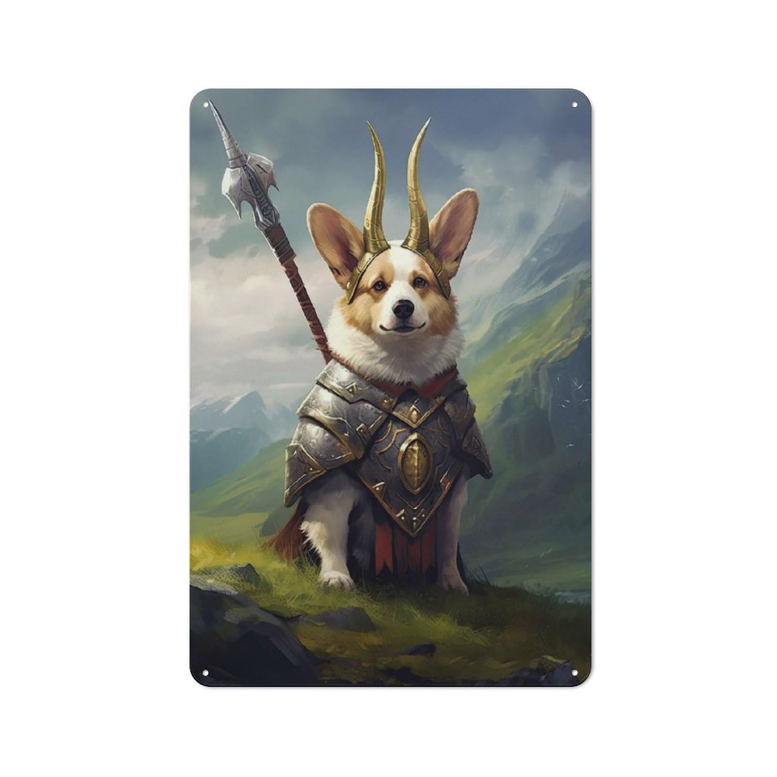 Junmoney Corgi Viking Vintage Metal Sign 30X20cm, Bistro Style Bistro Wall Plaque For Tea Room, Shop Wall Or Breakfast Area