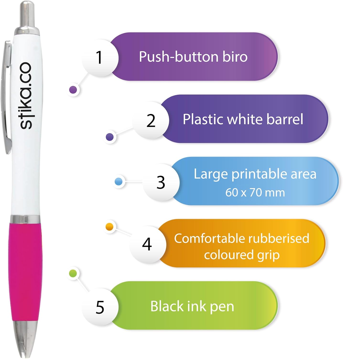 stika.co Pack of 20 Pink Personalized Pens - Ballpoint Custom Pens for Office, School, and Events - Add Your Text/Logo for a Unique Touch