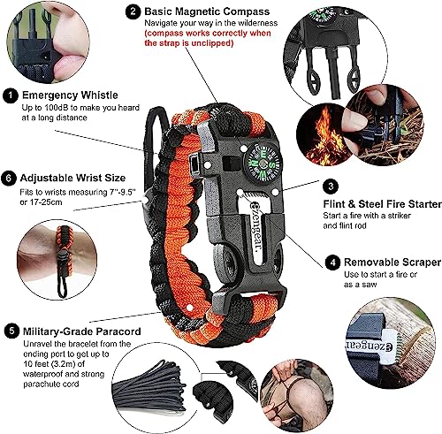 NICAI Kitchen Survival-Paracord-Armband, verstellbare 550 Paracord-Armbänder, Kompass, Wanderausrüstung, Feuerstarter, Notfallpfeife, taktische Überlebensausrüstung, Rucksackausrüstung (2 Stück)