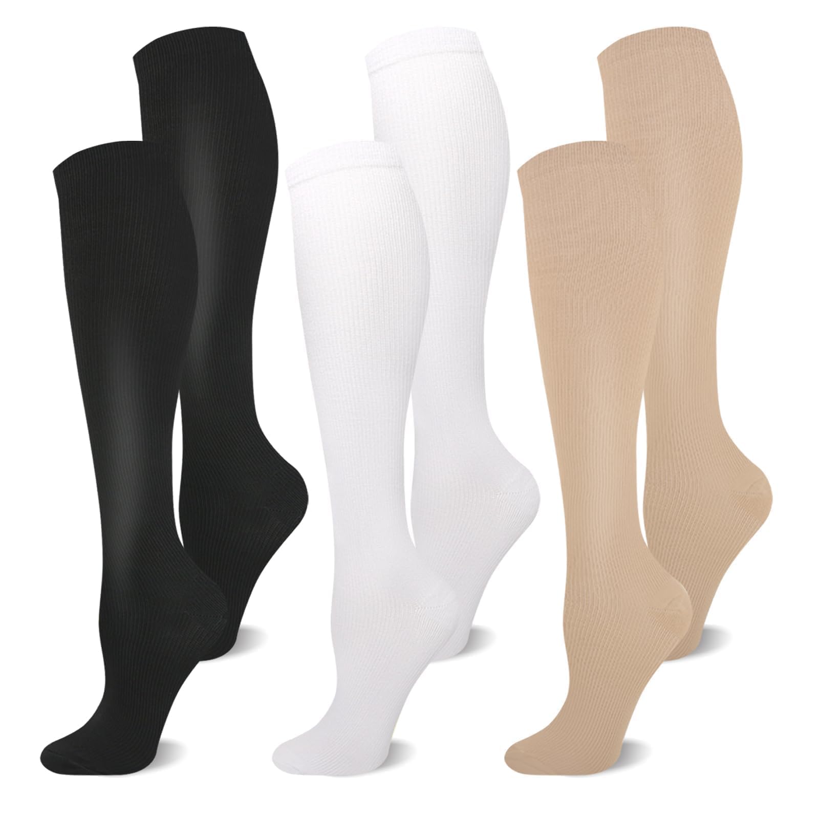 CAMPSNAIL 3 Paar Kompressionsstrümpfe Damen und Herren Stützstrümpfe | Kompressionssocken Kniestrümpfe,Compression Socks für Flug Sport Reisen Laufen Krankenschweste