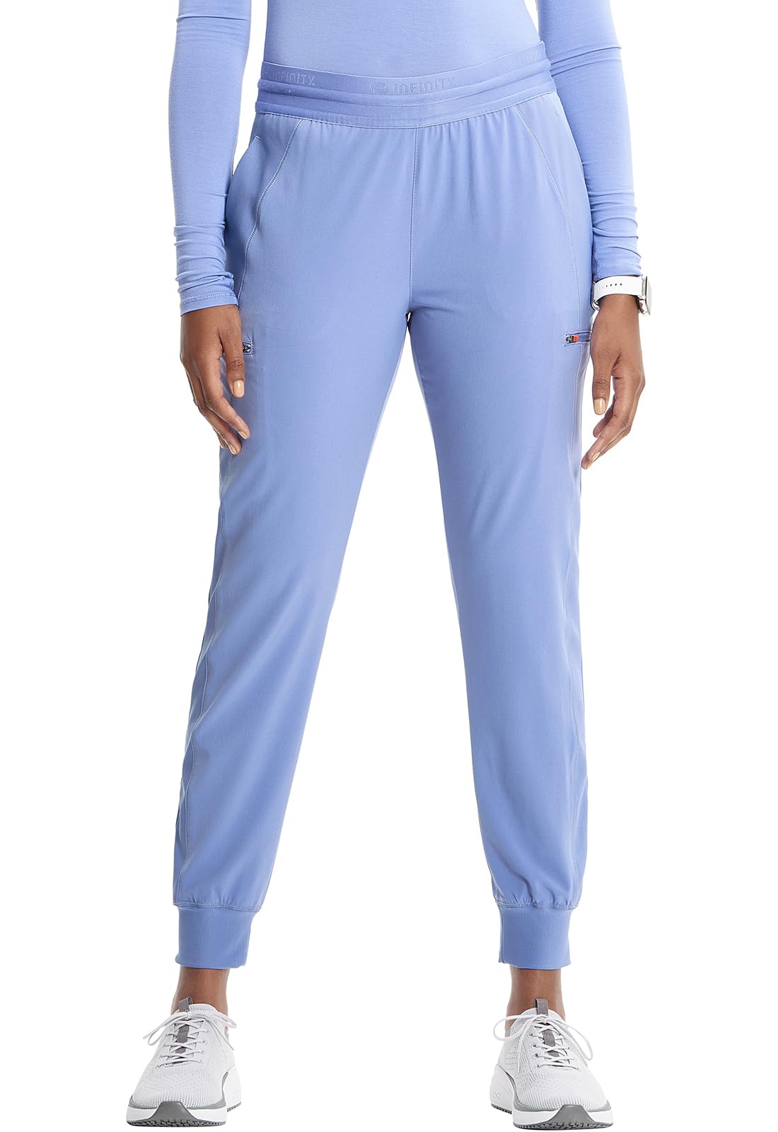 Cherokee Infinity Womens Pull-On Scrub Jogger Pants Mid Rise Bottoms, 4 Pockets, Elastic Waist Interior Drawstring - IN122A