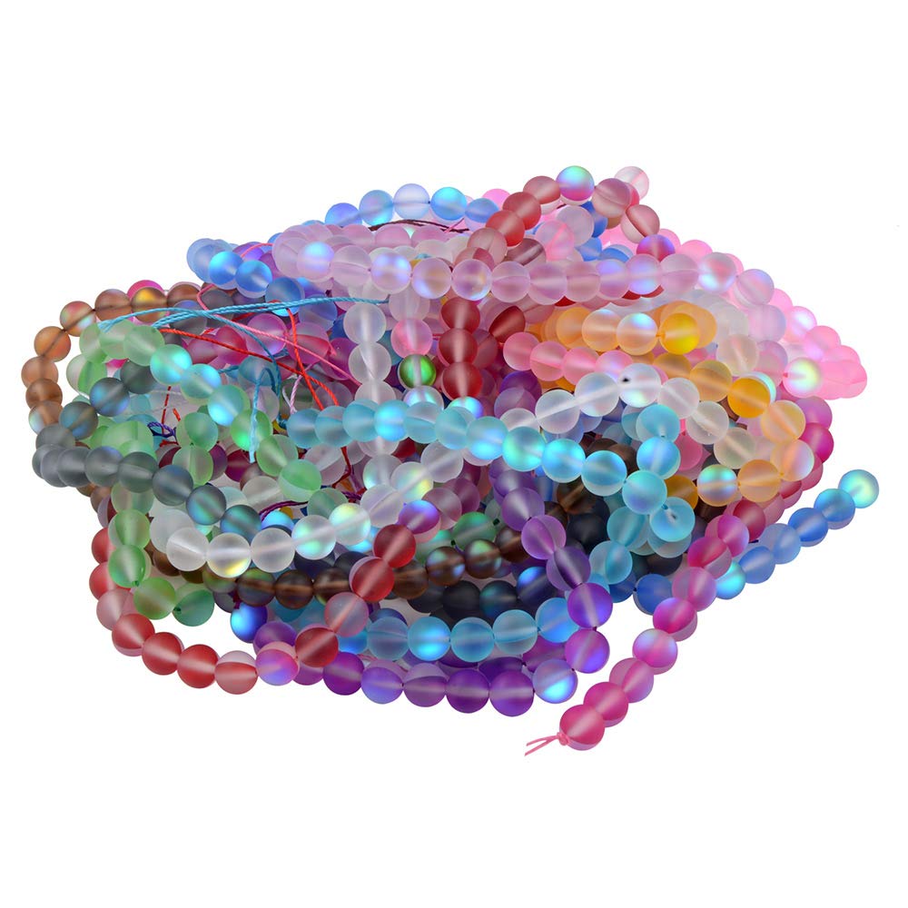 Cristallo Aurora Opaco Perline Di Vetro Pietra Gemma 8MM Rosa Glitter Smerigliato Sirena Brillante Perline Rotonde Sciolto Pietra Di Luna Smerigliato Per La Fabbricazione Di Gioielli - Foto 7