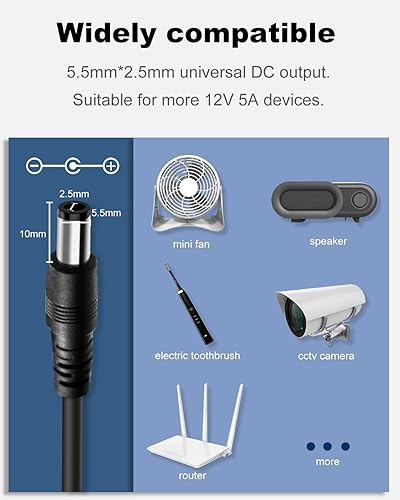 Miniatura 5 de Adaptador de CA CC de 12 V 5 A, cable de fuente de alimentación de 100-240 V 50-60 Hz CA a CC 12 voltios 5 amperios, fuente de alimentación LED de