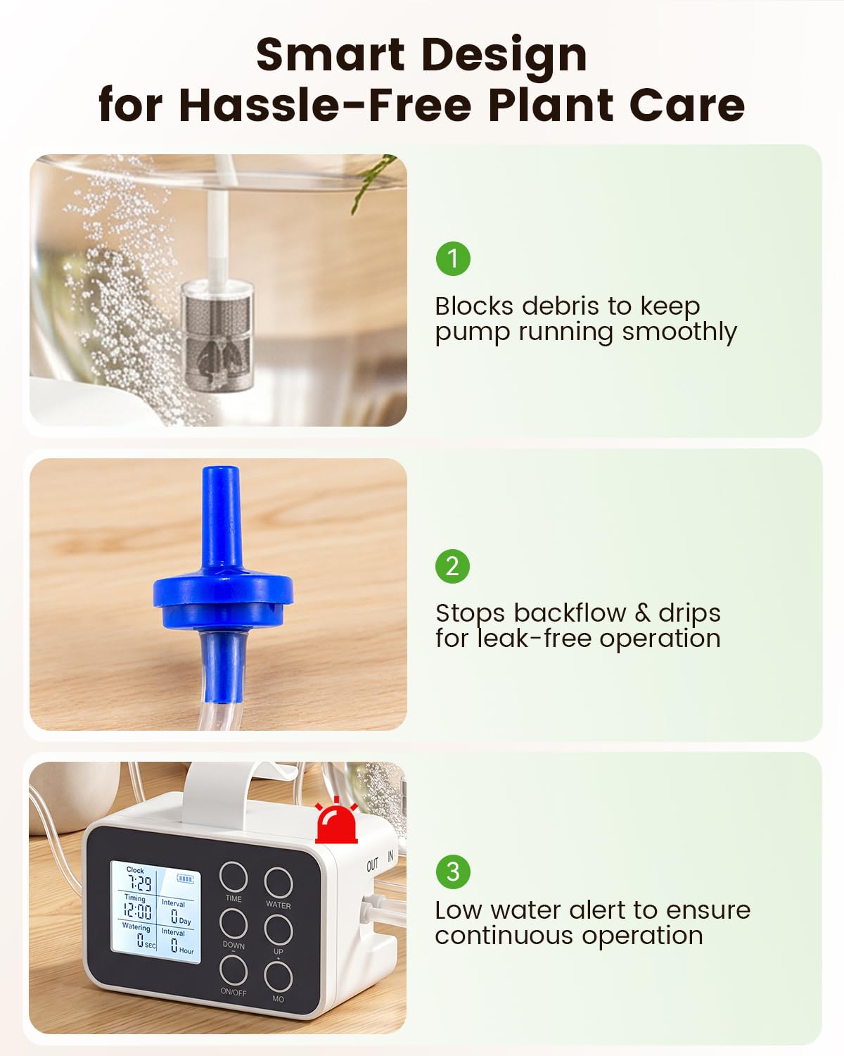 BAOSHISHAN Regador automático de plantas para interiores con emisor de pulverización y goteo 2 en 1 mejorado, dispositivo de riego de plantas de vacaciones con temporizador programable, sistema de