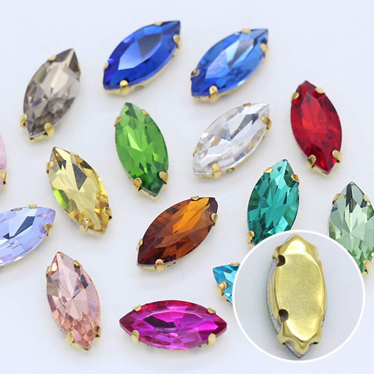 50Pcs Sew on Rhinestones 9x18 mm Flatback Glass Rhinestone Horse Eye Rhinestones with Gold Claw for DIY Crafts Clothes Bag Shoes,Champagne - Image 4