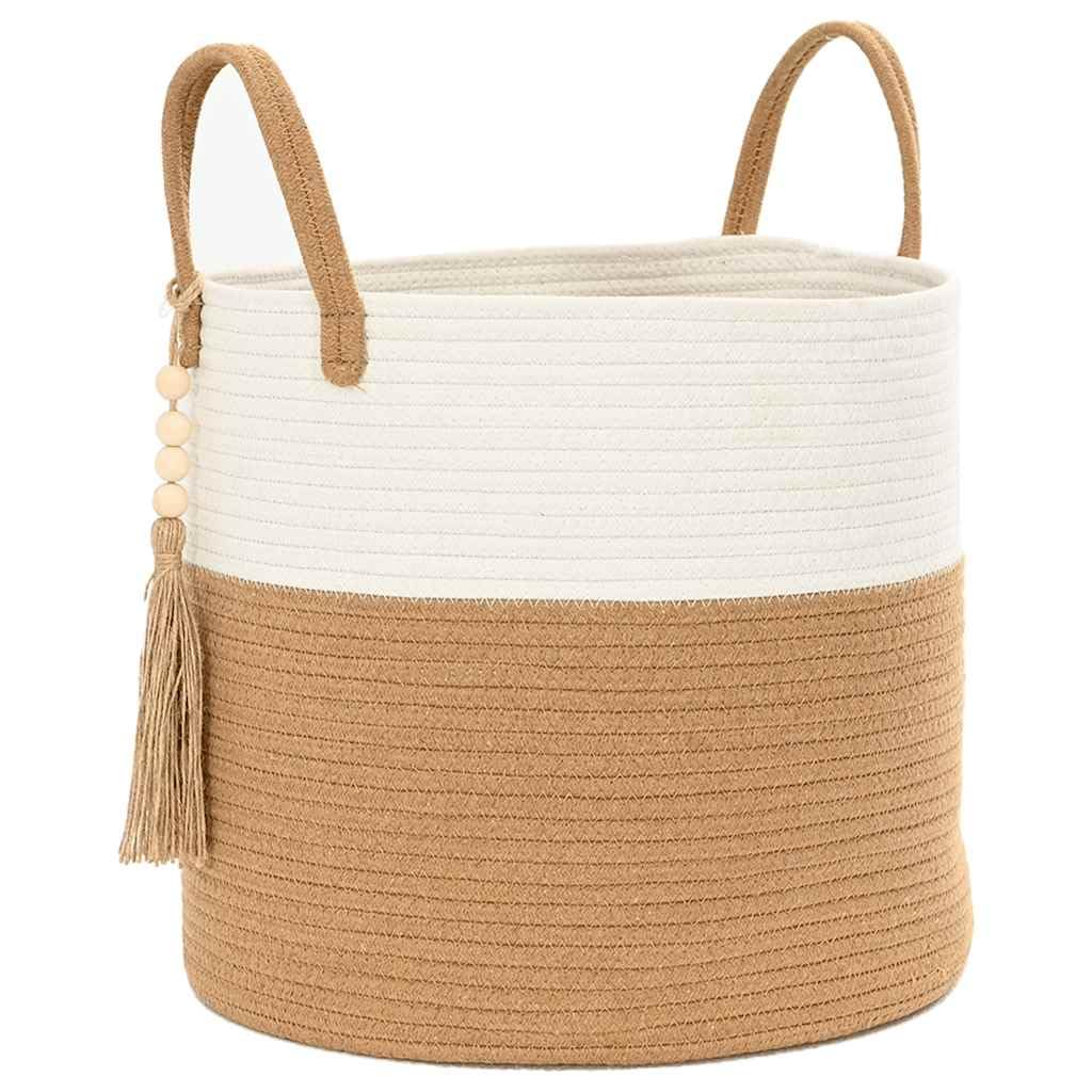 Kosz do przechowywania Bawełna Brązowy Biały 40x35 cm | Składane z uchwytami, Ręcznie plecione, Na ubrania zabawkowe koce, Zalecane pranie ręczne