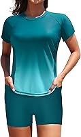 Daci Women's 2-Piece UPF 50+ Rash Guard: Short Sleeve Swim Shirt with Built-in Bra & Pockets Shorts