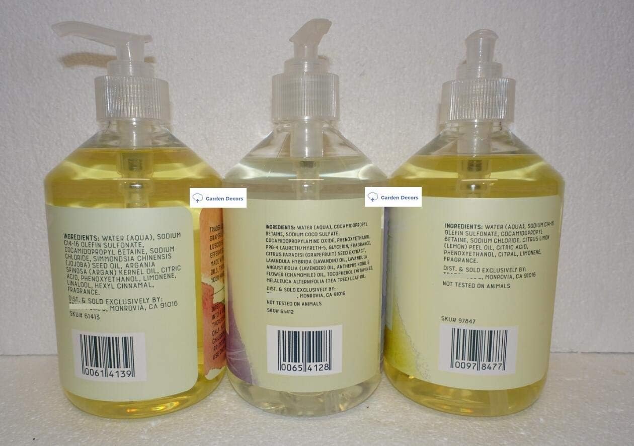 Bar Soap Trader Joe 3 Flavors of Handwashing Fluid Combo: Lavender Chamomile, Pink Pomelo Grapefruit and Lemon Kitchen, 17 fl oz 503ml (Pack of Three)