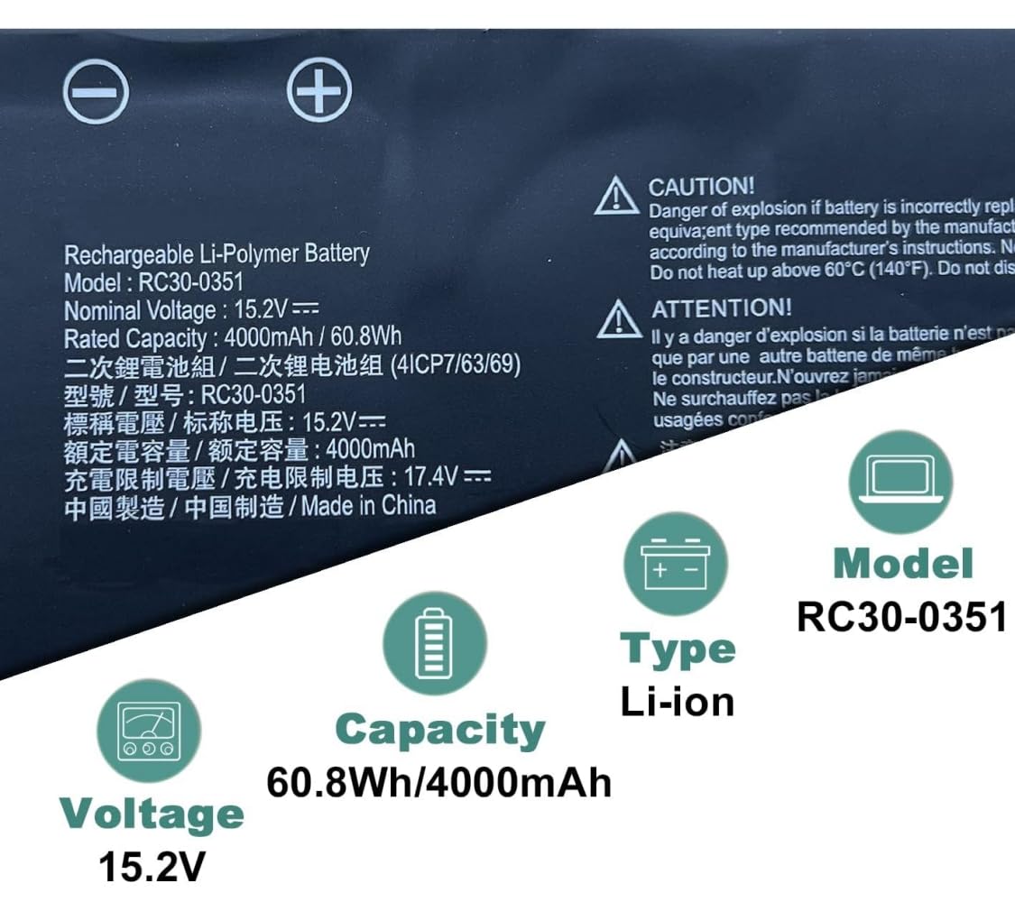 60.8Wh RC30-0351 Laptop Batteria per Razer Blade 15 Base 2020 2021 RZ09-0369x RZ09-0351 Notebook Series 4ICP7/63/69 RZ09-03519E11 15.2V 4000mAh