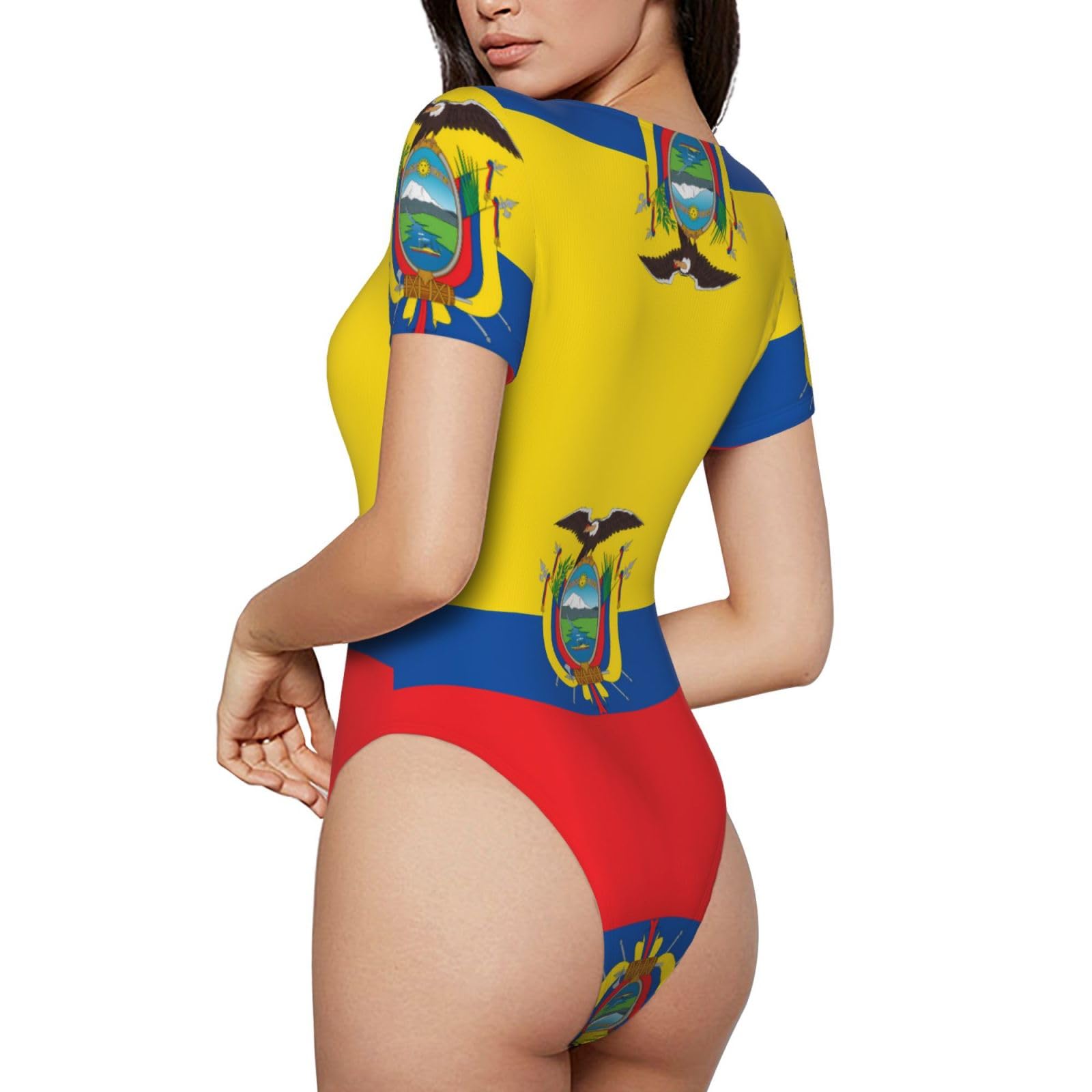 Body de manga corta con estampado de bandera de Ecuador para mujer, ropa transpirable para primavera y verano