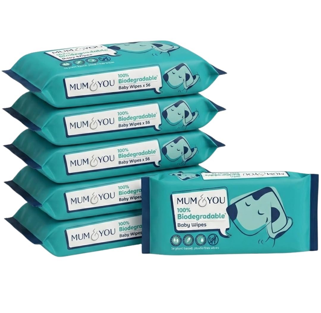 Mum & You Baby Wipes - Biodegradable Wet Wipes | 99.4% Water | Ideal for Sensitive Newborn Skin | 336 Newborn Wipes Bulk, Bum Wipes, Wet Tissue, Plastic free Wet wipes, (56 wipes x 6 packs)