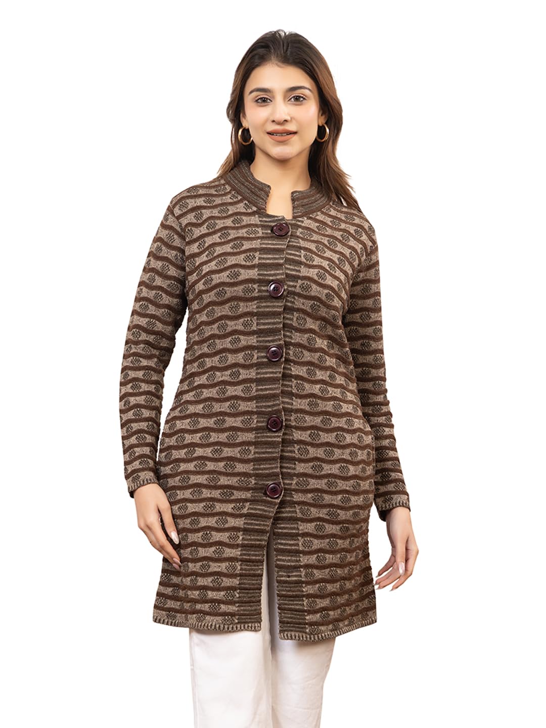 twenty me Women's Open Front Longline Knit Cardigan Sweater Soft and Warm Cardigan with Side Pockets Casual & Lightweight Cover-Up (4755-Brown)-picture-25