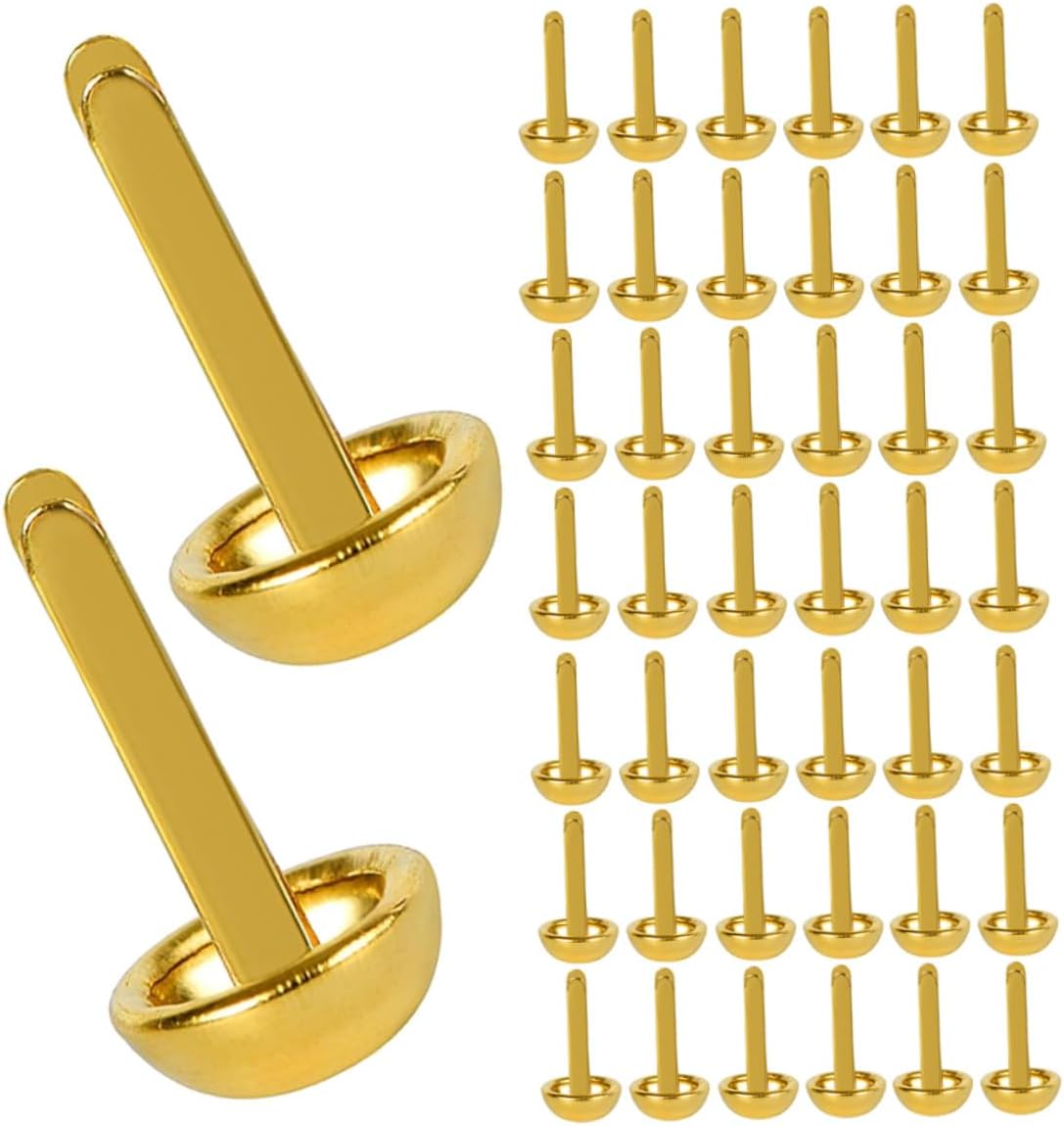 JEWEDECO 300pcs Round Head Paper Brads Fasteners, Gold Metal Two-Prong Scrapbooking Pins for DIY Crafts, School Projects, and Art Supplies