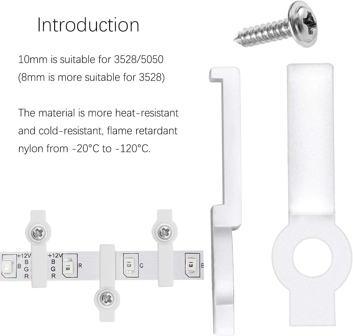 DOERDO 200 Pieces LED Light Strip Mounting Bracket Fixing Clips with 200 Pieces Screws for Fixing 10mm Wide Non-Waterproof 3528/5050 LED Light Strip