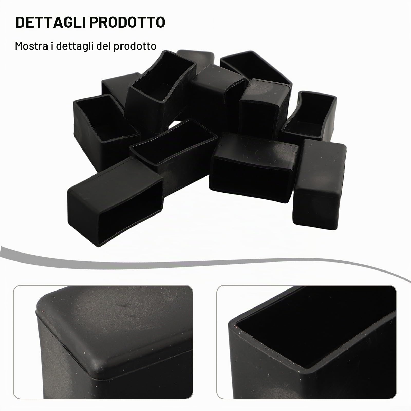Set da 12 tappi rettangolari in gomma PVC per piedi di mobili, antiscivolo, per piedi di sedia, pattini protettivi per pavimenti in legno, 20 x 40 mm